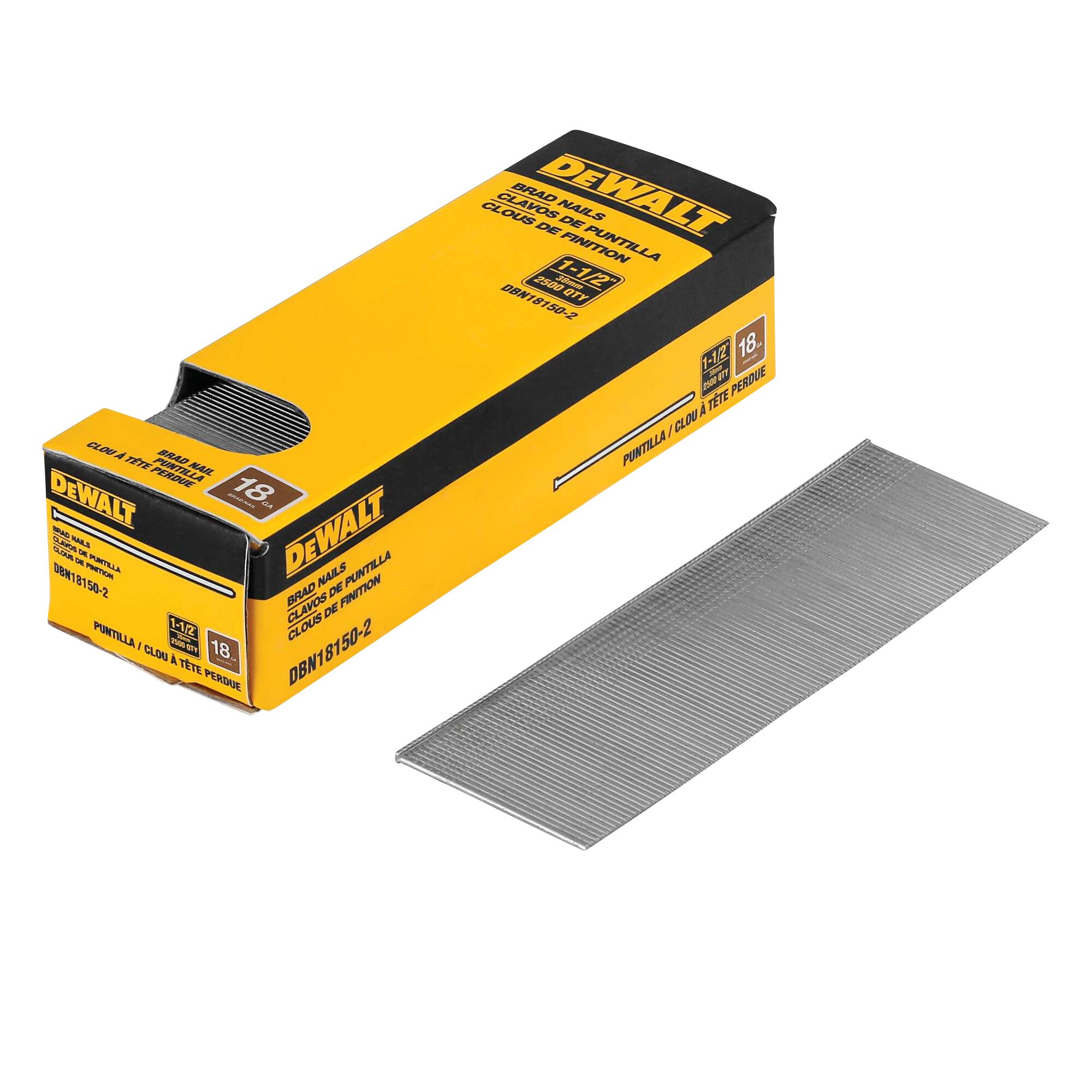 DEWALT DBN18150-2 — Clous de finition droits 18 ga × 1 1/2 po, boîte de 2500 1 DBN18150