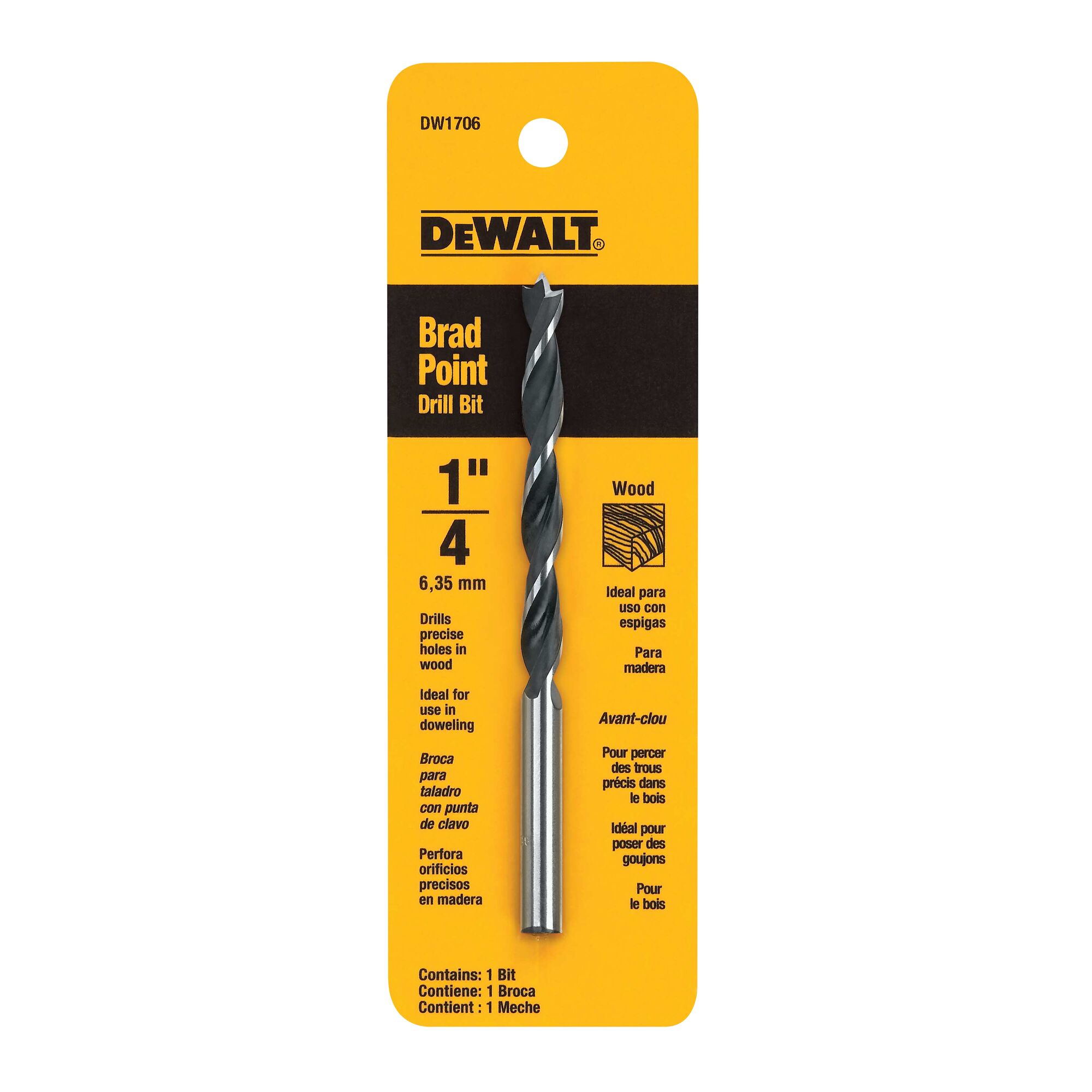 DEWALT DW1706 — Mèche à pointe de centrage pour bois, 1/4 po 2 dw1706