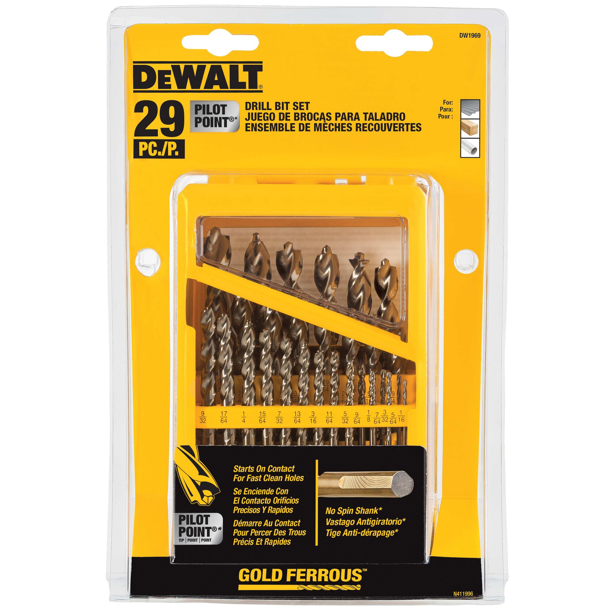 DEWALT DW1969 — Ensemble de 29 mèches PILOT POINT avec étui métallique 3 DW1969