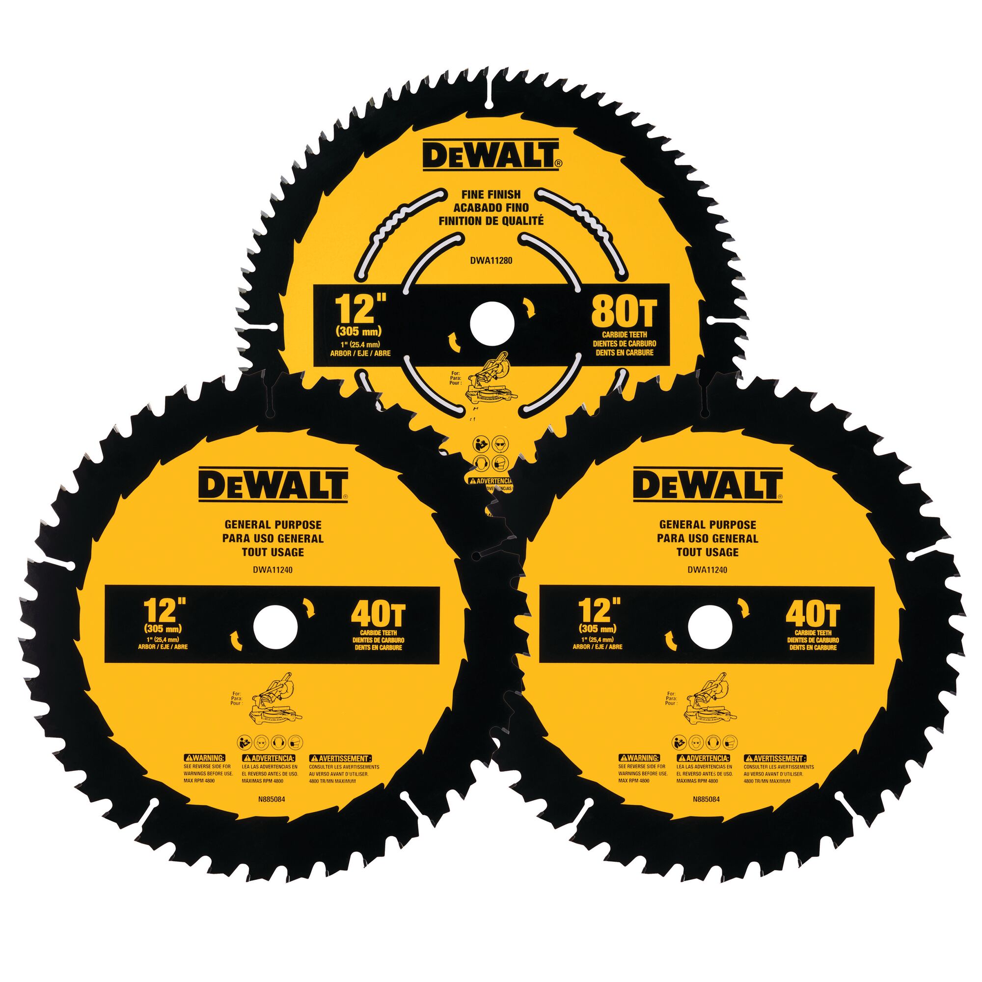 DEWALT DWA112CMB3 — Ensemble de 3 lames de 12 po, 40 et 80 dents 1 DWA112CMB3