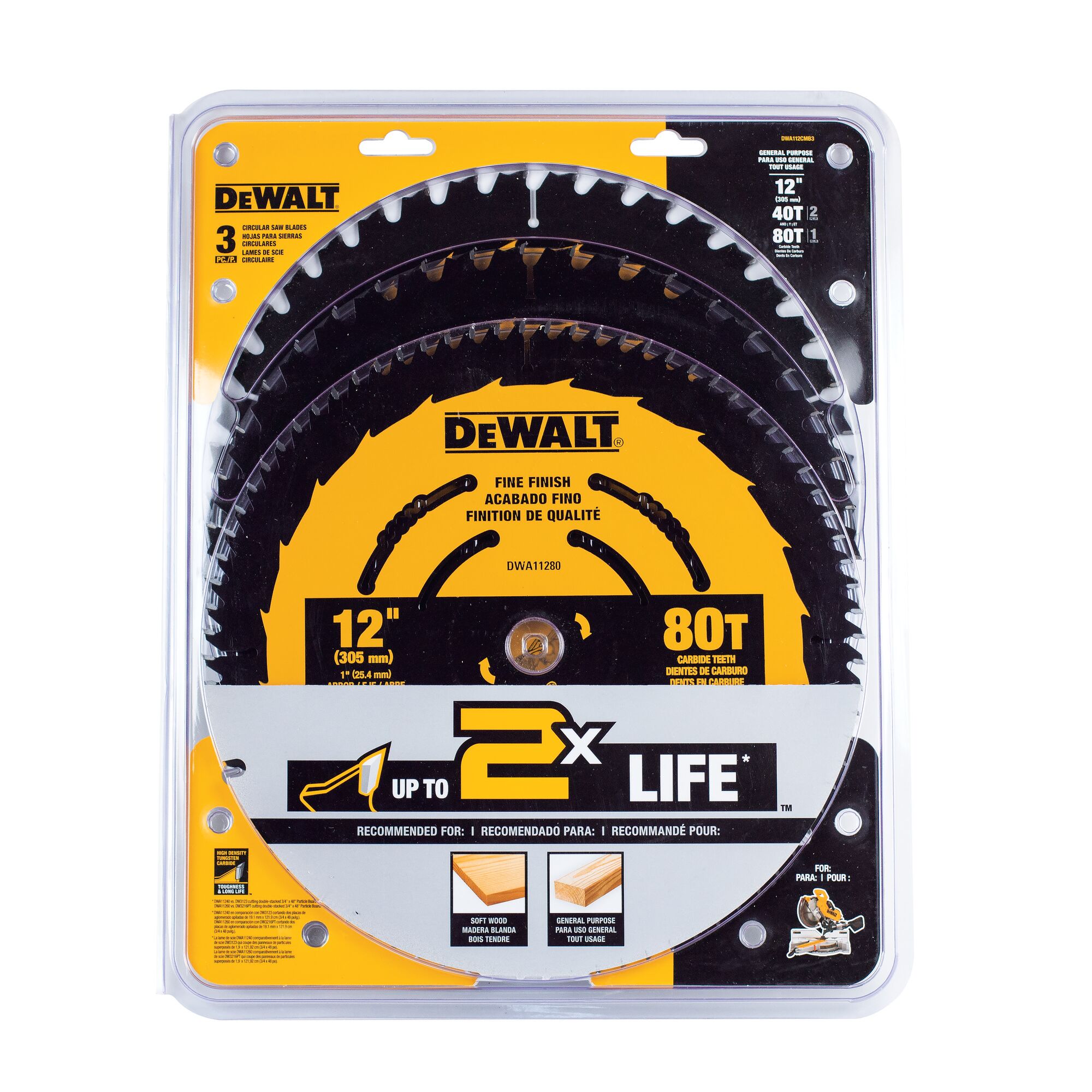 DEWALT DWA112CMB3 — Ensemble de 3 lames de 12 po, 40 et 80 dents 2 DWA112CMB3