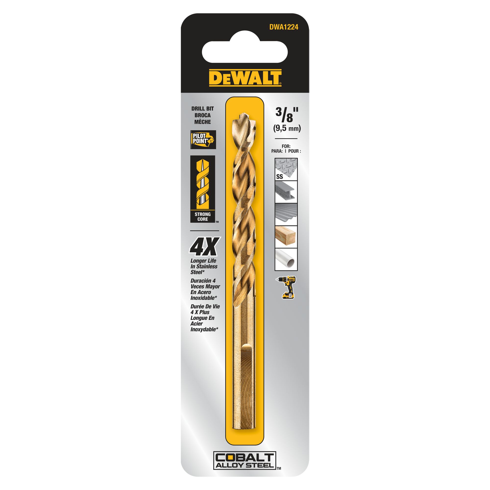 DEWALT DWA1224 — Mèche au cobalt PILOT POINT, 3/8 po 2 DWA1224