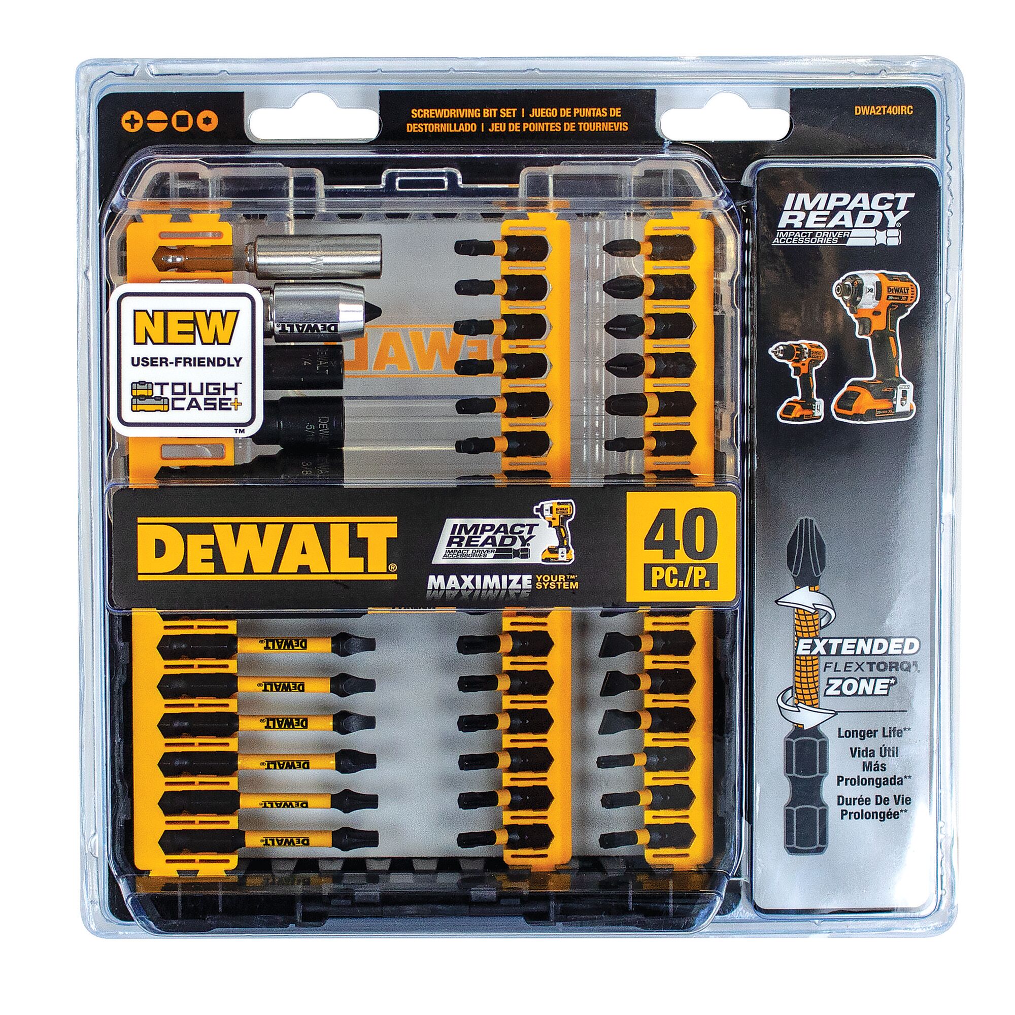 DEWALT DWA2T40IRC — Ensemble de 40 accessoires FLEXTORQ IMPACT READY avec boîtier 2 DWA2T40IRC