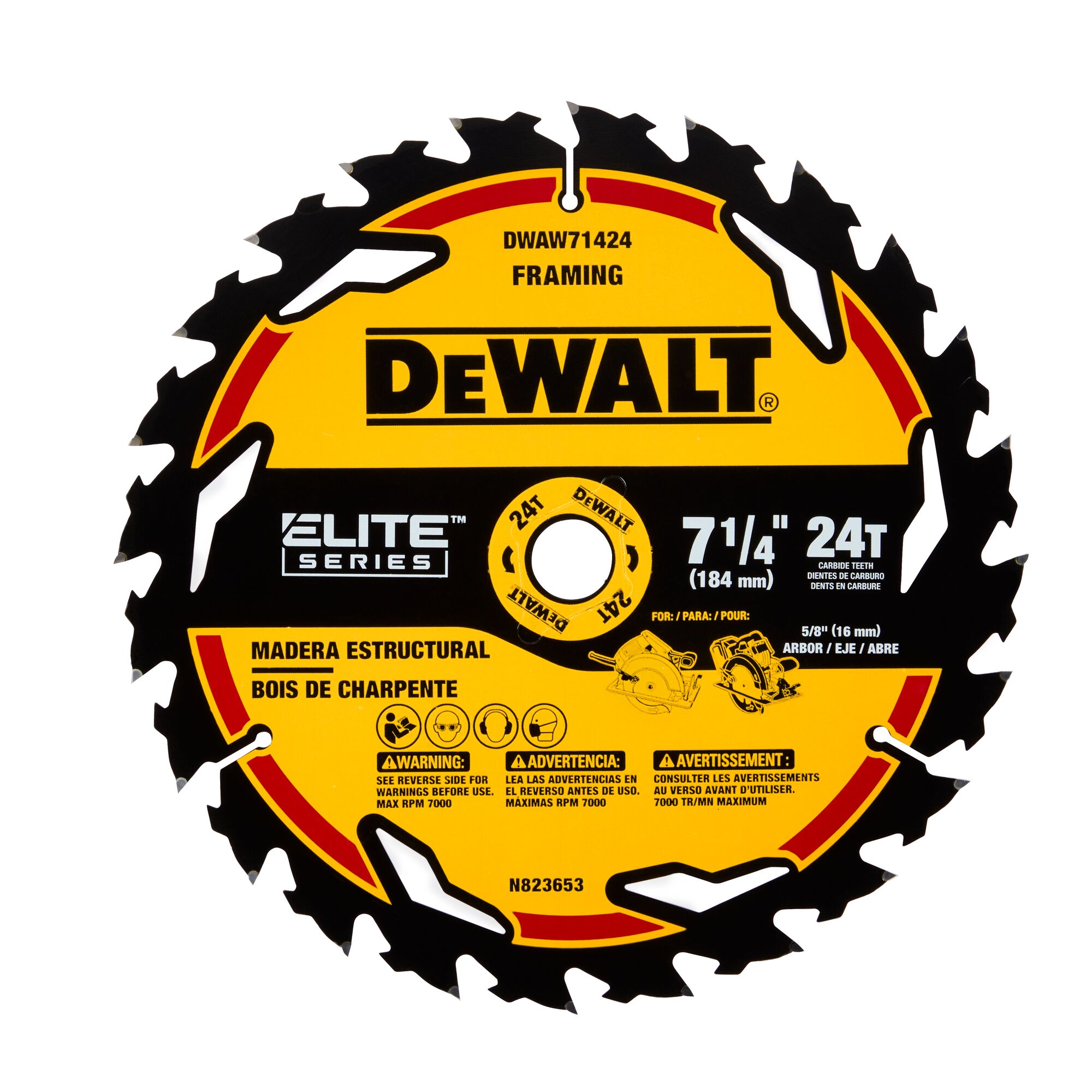 DEWALT DWAW71424 — Lame de scie circulaire ELITE SERIES, 7 1/4 po, 24 dents 1 DWAW71424