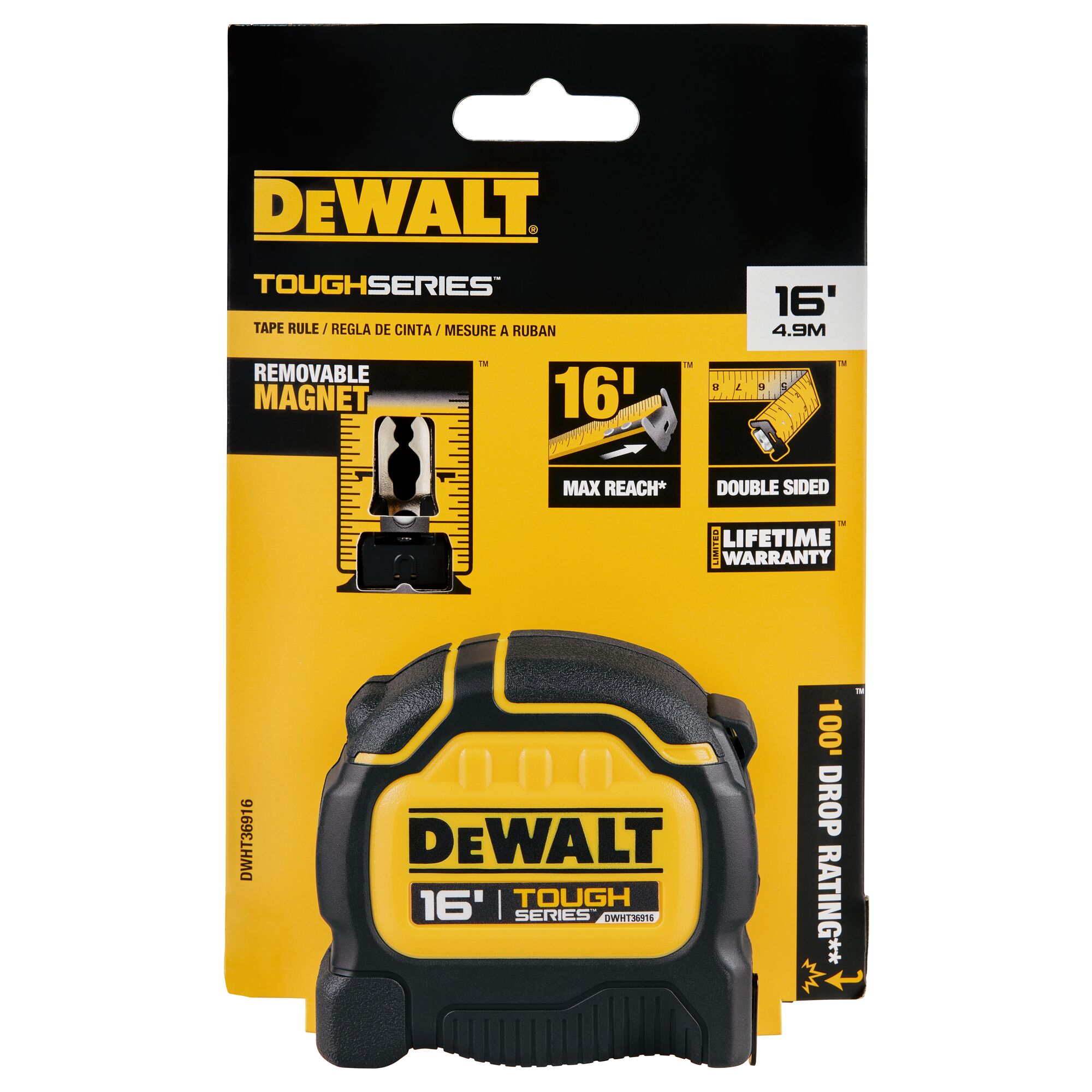 DEWALT DWHT36916S — Ruban à mesurer TOUGHSERIES, 16 pi 8 Outil Dewalt DWHT36916S