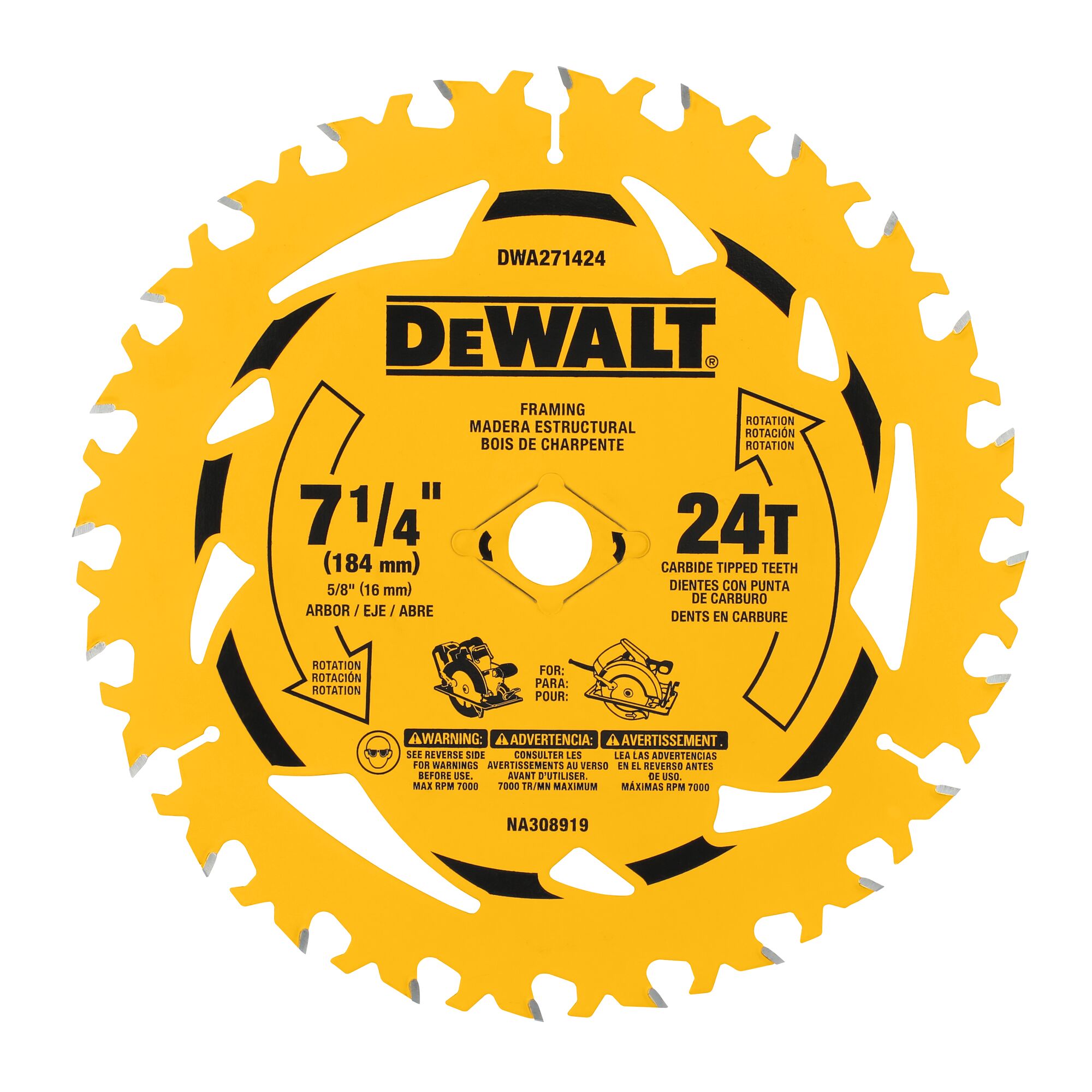 DEWALT DWA271424B10 — Lames de scie circulaire 7 1/4 po, 24 dents, paquet de 10 1 DWA271424B10