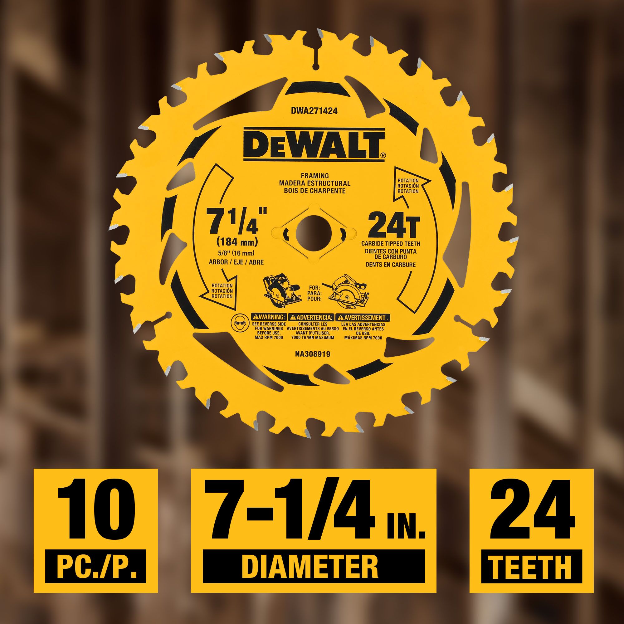 DEWALT DWA271424B10 — Lames de scie circulaire 7 1/4 po, 24 dents, paquet de 10 3 DEWALT DWA271424B10 — Lames de scie circulaire 7 1/4 po, 24 dents, paquet de 10 – Image 3