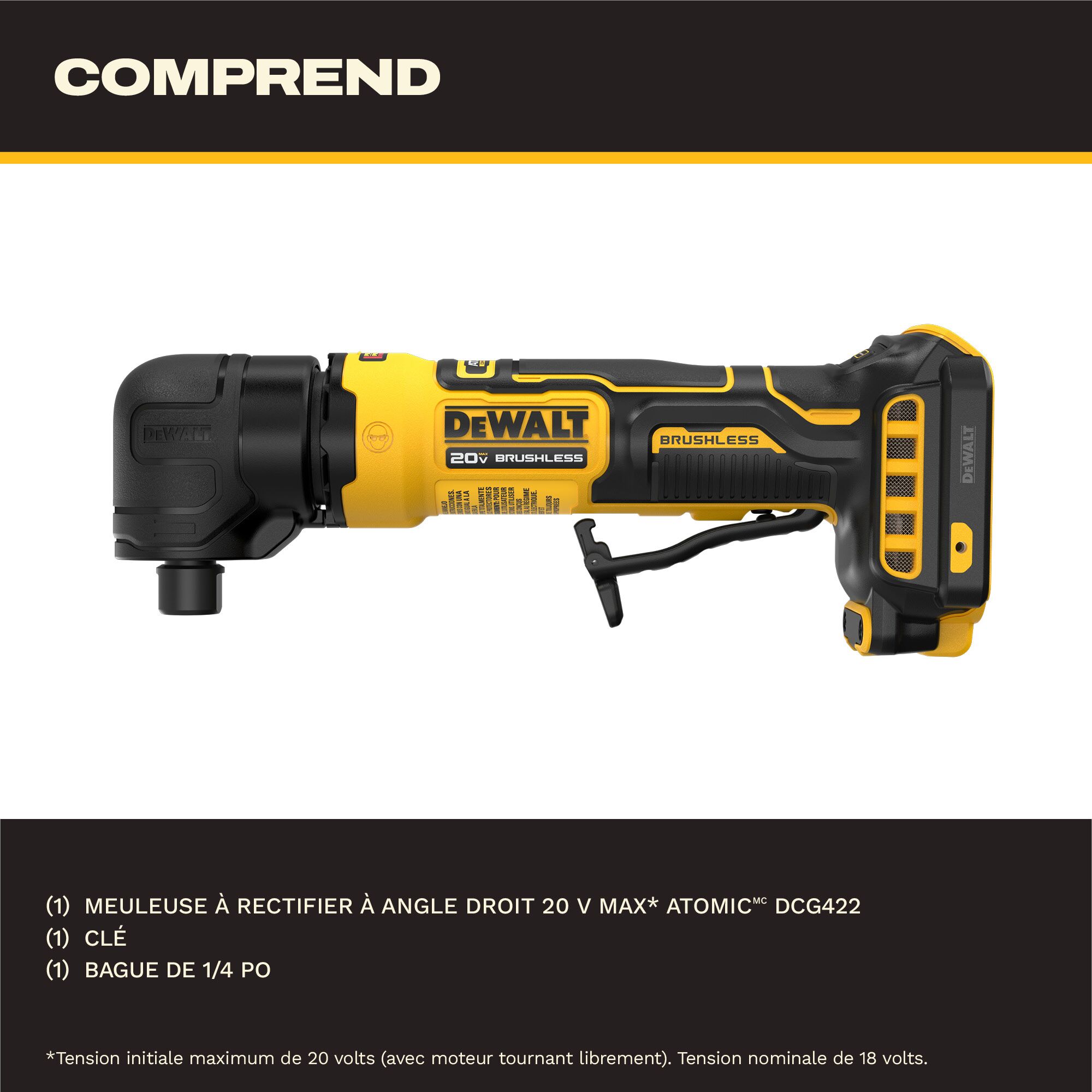 Meuleuse À Rectifier À Angle Droit ATOMIC 20 V MAX – Outil Seulement – SRD – DEWALT DCG422BR 3 Meuleuse À Rectifier À Angle Droit ATOMIC 20 V MAX – Outil Seulement – SRD – DEWALT DCG422BR – Image 3