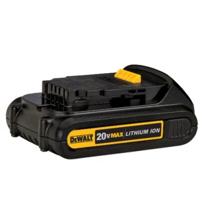 Batterie compacte DEWALT DCB201 lithium-ion 20 V MAX 1,5 Ah, vue de trois quarts