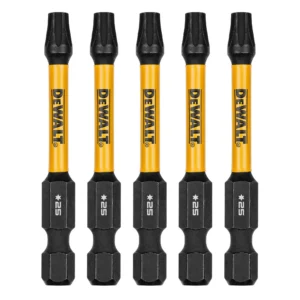 Cinq embouts Torx T25 DEWALT ELITE SERIES DWAFE2TX25IR5 de 2 1/4 po, vue de face