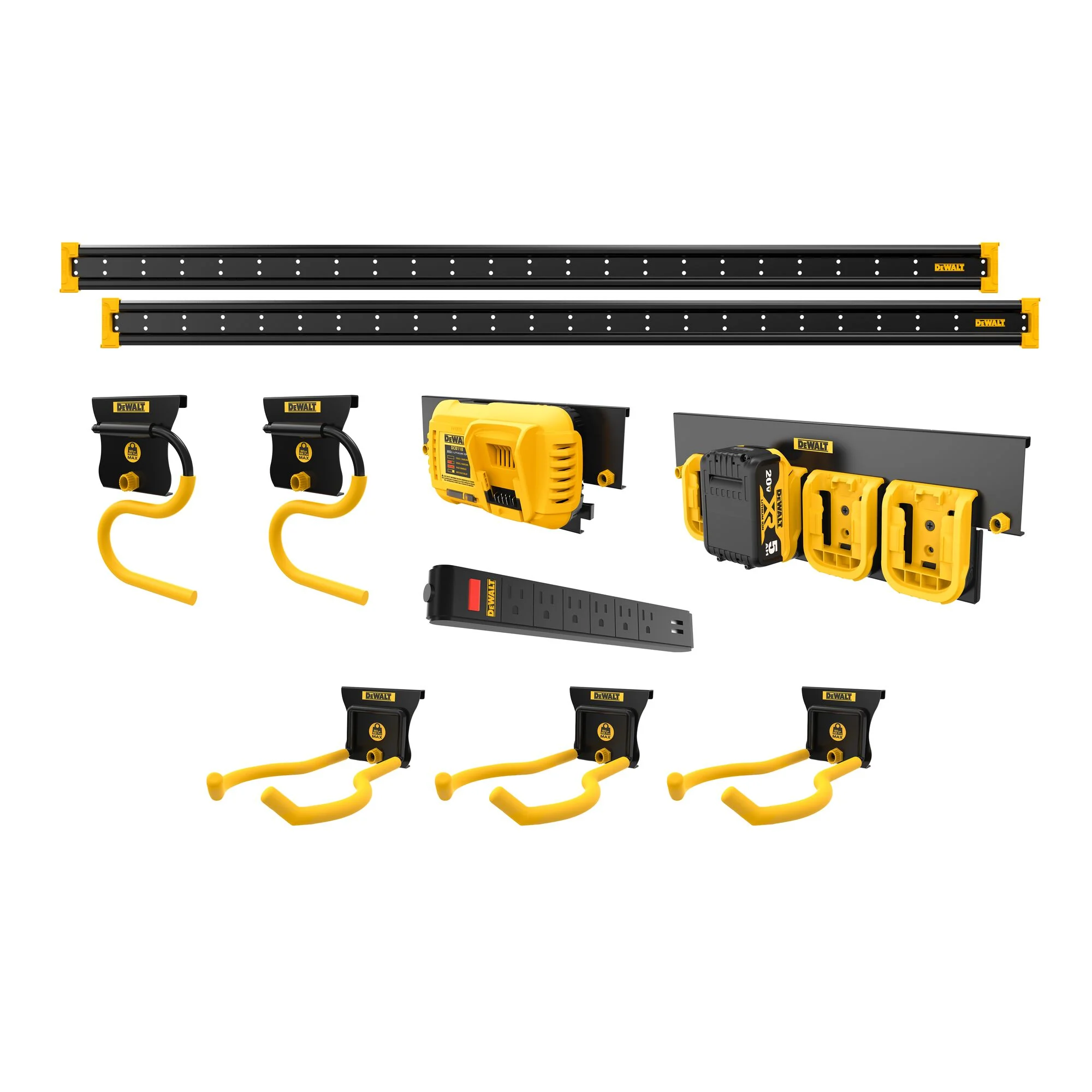 Ensemble de rangement mural pour pelouse et jardin – DEWALT DWST82826 1 DEWALT DWST82826 — rails et accessoires de rangement mural; batterie et chargeur illustrés non inclus