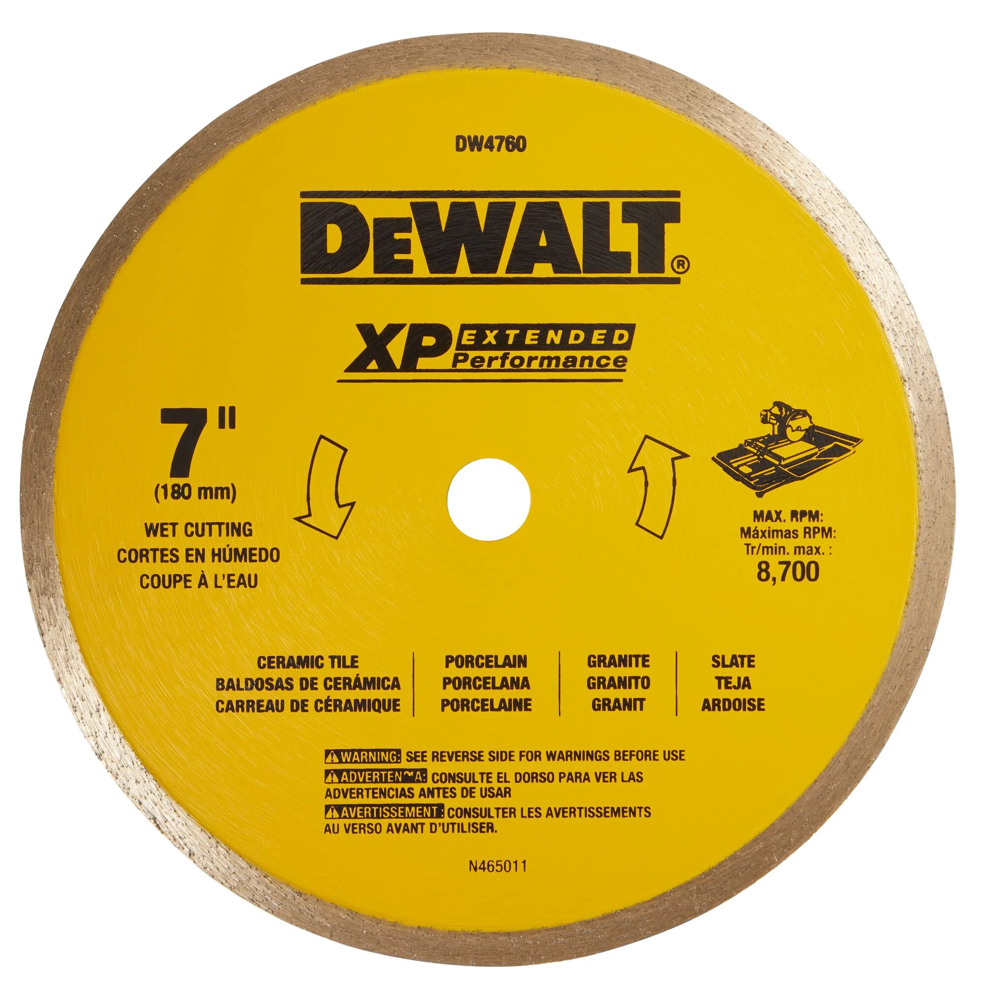 Lame diamantée XP pour céramique, 7 po – DEWALT DW4760 1 Lame diamantée XP pour céramique, 7 po — DEWALT DW4760