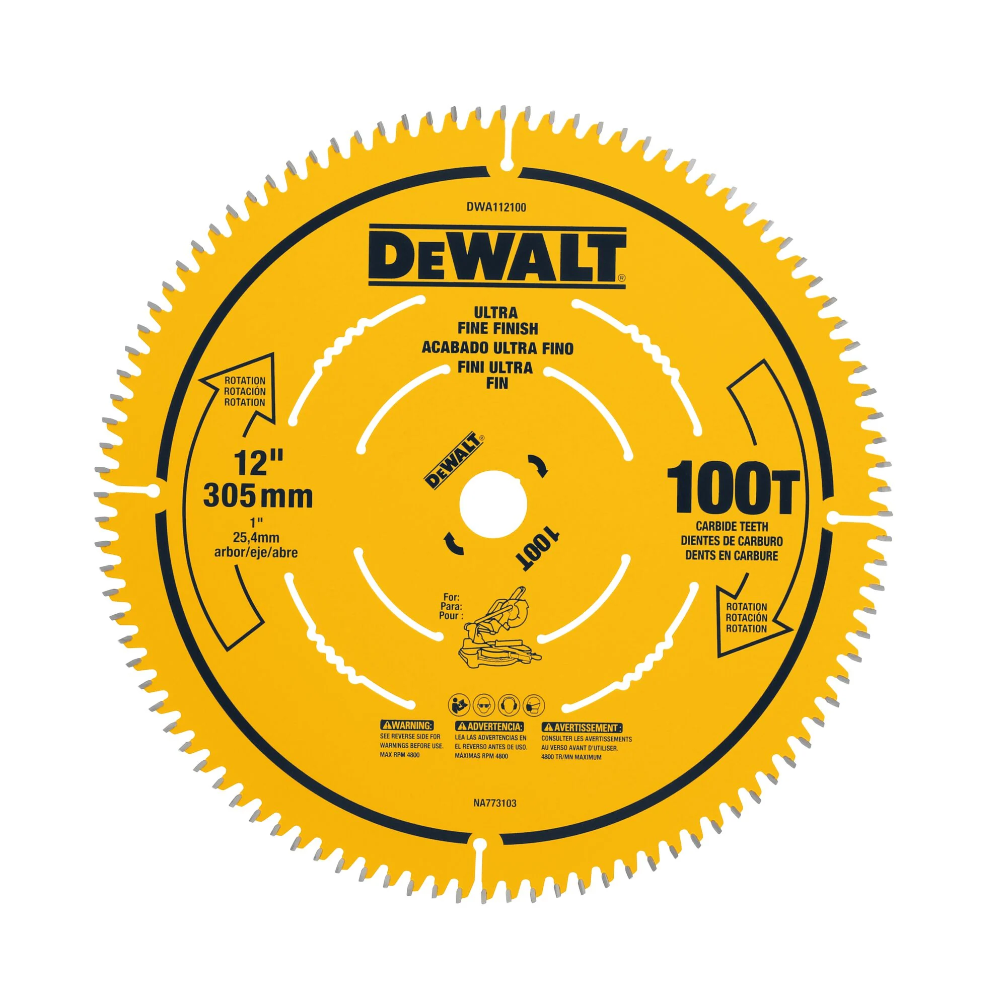 Lame de finition ultrafine de 12 po, 100 dents – DEWALT DWA112100 1 Lame de finition ultrafine de 12 po, 100 dents — DEWALT DWA112100