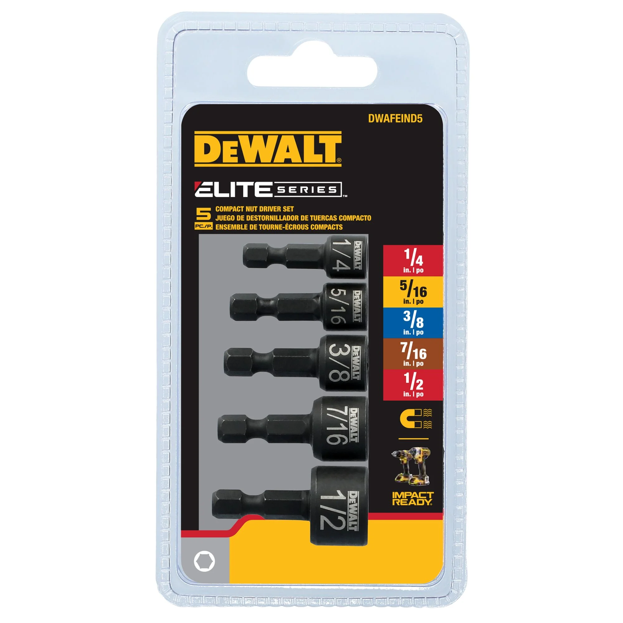 Ensemble de 5 douilles de vissage magnétiques ELITE SERIES – DEWALT DWAFEIND5 2 Ensemble de 5 douilles de vissage magnétiques ELITE SERIES — DEWALT DWAFEIND5