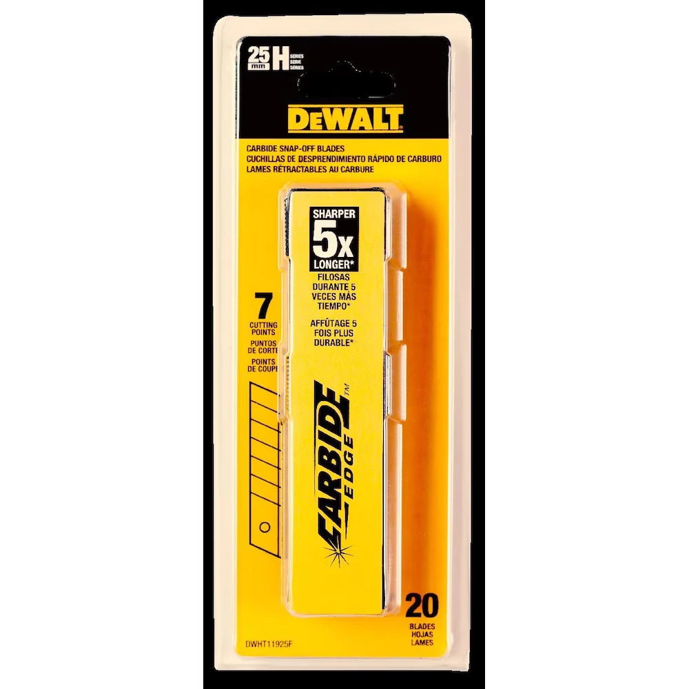 Lames sécables de 25 mm, paquet de 20 – DEWALT DWHT11925F 1 Paquet de 20 lames sécables DEWALT DWHT11925F au carbure de 25 mm